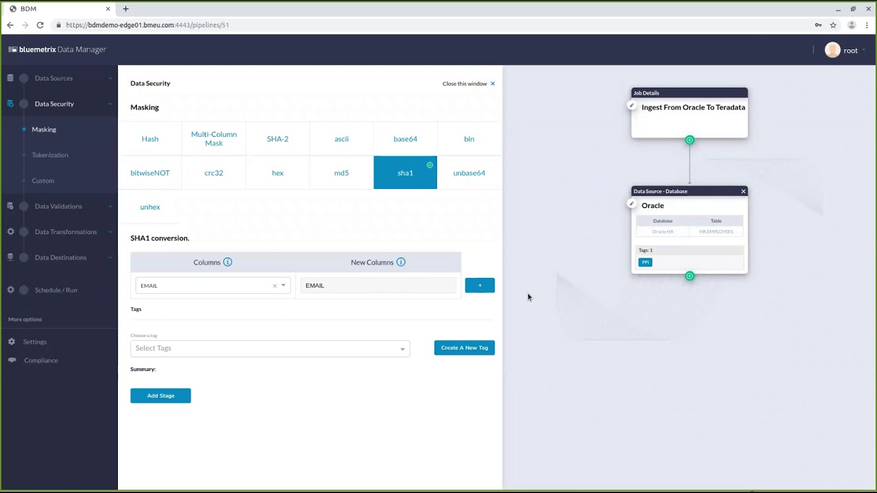 screenshot of Bluemetrix Data Manager Control